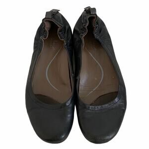 Earthies Tolo Wide Black Leather Round Toe Ballet Flats Size 7.5 Orthotic Arch